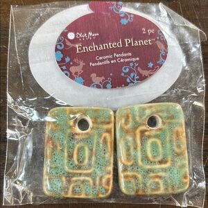 Enchanted Planet Ceramic Pendants - Green and Brown